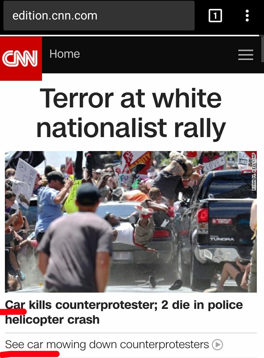 Organised_Chao5's tweet photo. I love the way @CNN seems to blame the car for the murder

Maybe @realDonaldTrump will condemn cars "on all sides" ?

#Charlottesville https://t.co/9VwCxCmKzM