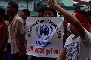 news_arakan's tweet photo. Today #Rakhine #Demonstraction against UN&INGOs so called #Rohingya terrorists supporters#Burma. https://t.co/WN9R2seFCx