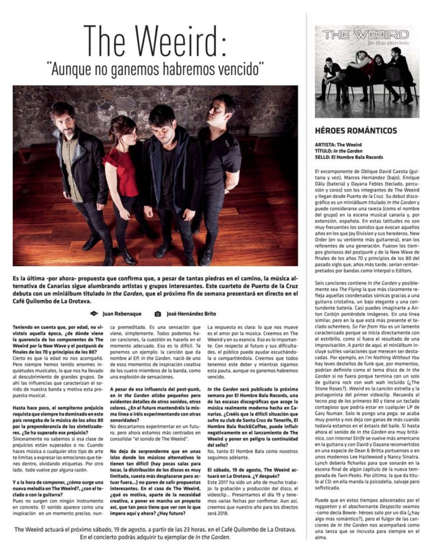 ElHombreBalaRec's tweet photo. THE WEEIRD, entrevista hoy Domingo en #TheShowRoomExtra del periódico @eldia (@TheShowroomMag, @theweeird, @takatum1): https://t.co/myo7ZrAe05
