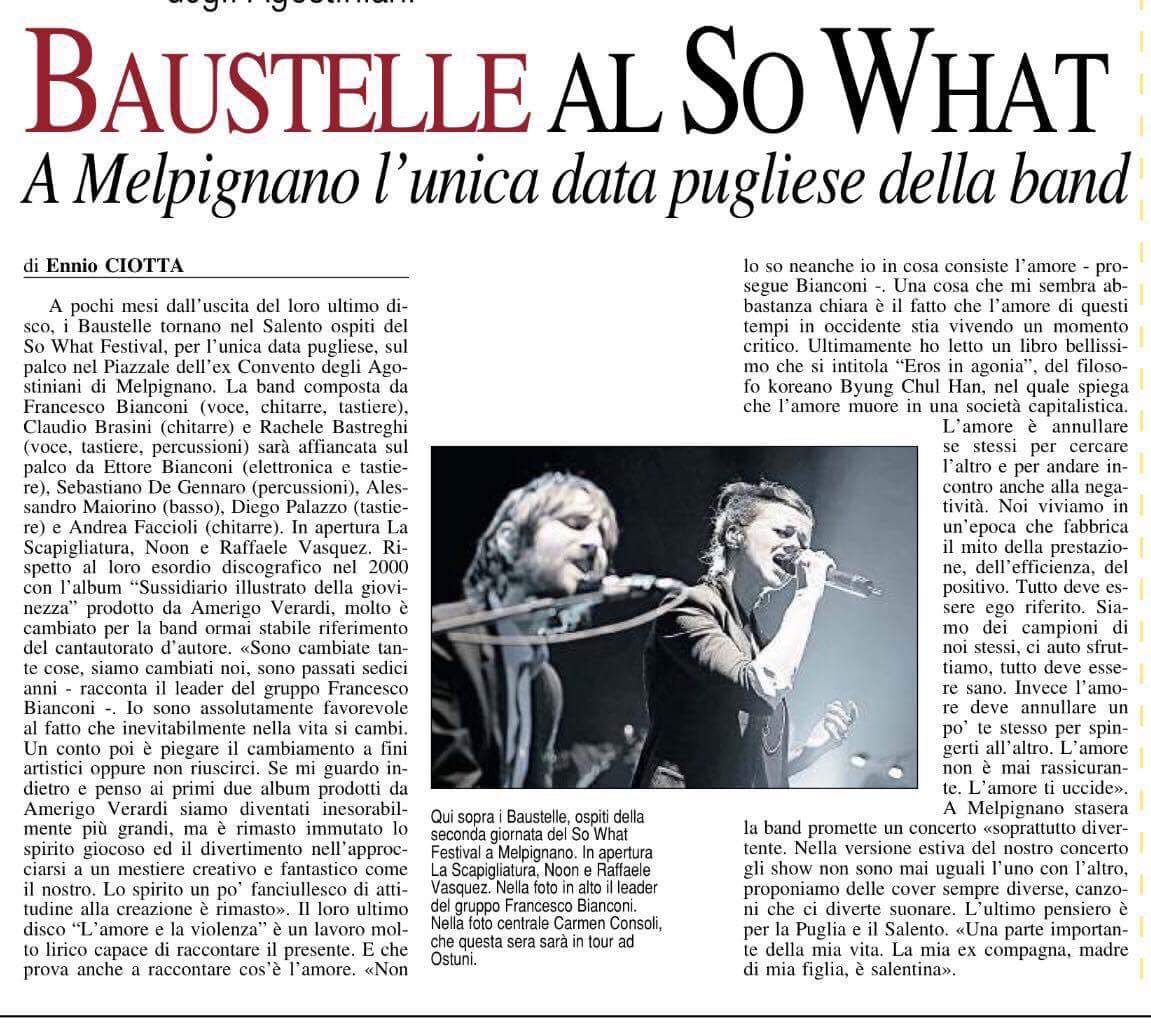 SoWhatFest's tweet photo. Stasera, Melpignano #SoWhatFest2017 - #Baustelle, unica data in Puglia! [pressreview]
Info
20.00 apertura botteghino
21.30 apertura cancelli https://t.co/rvnUruu8T0