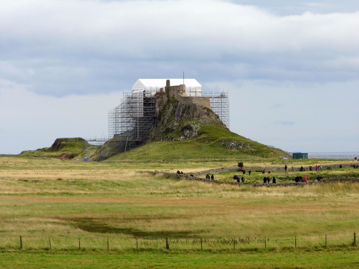 Lindisfarne Castle covered in scaffold - restoration work is currently being undertaken but it's still a wonderful sight <a href="/nationaltrust/">National Trust</a>