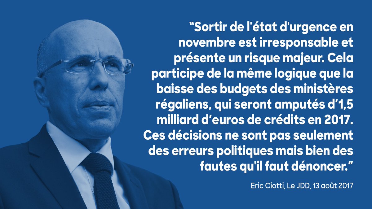 AvecCiotti's tweet photo. « La sortie de l'État d'urgence et la baisse des moyens des ministères régaliens sont des fautes. » @ECiotti https://t.co/QhJHr1i4k5