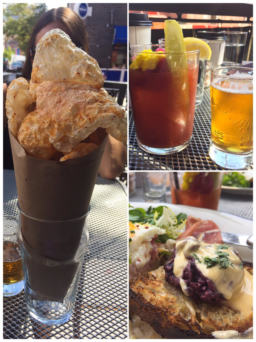 Travel_Dispatch's tweet photo. Giant airy pork rinds, spicy bloodies, and ham & red wine poached eggs; #BadAssBrunchin at its finest. @publicanchicago #Chicago #Nottzilla https://t.co/Y9YALBPWRB