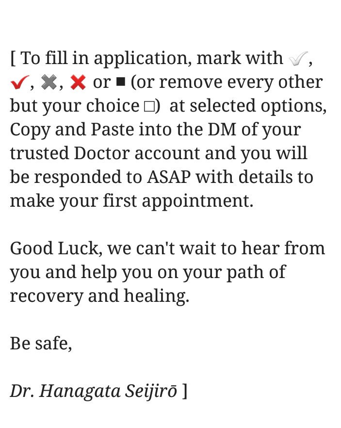 Patient Application form- Part 2 /2. 6 pages. ⬇⬇

TwitLonger link will be posted onto Profile in the future.