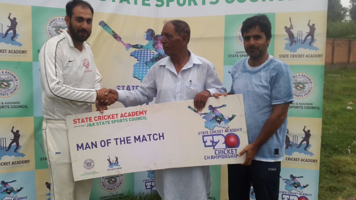 JKSportsCouncil's tweet photo. Congrats to the Man of the Match #StateCricketAcademy #T20Championship @parawahid @Mubeehassan @927srinagar #SundayMatches https://t.co/Yw6FCujnRX