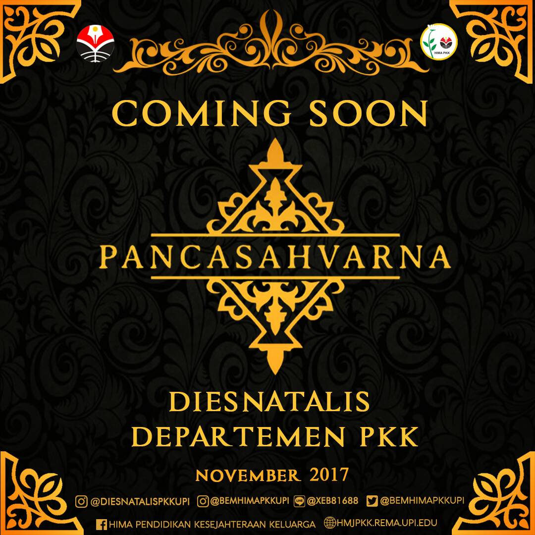 [COMING SOON]
HIMA PKK proudly present PANCASAHVARNA. Perayaan Dies Natalis departemen PKK ke-50.

#diesnatalispkk #BEMHIMAPKK2017