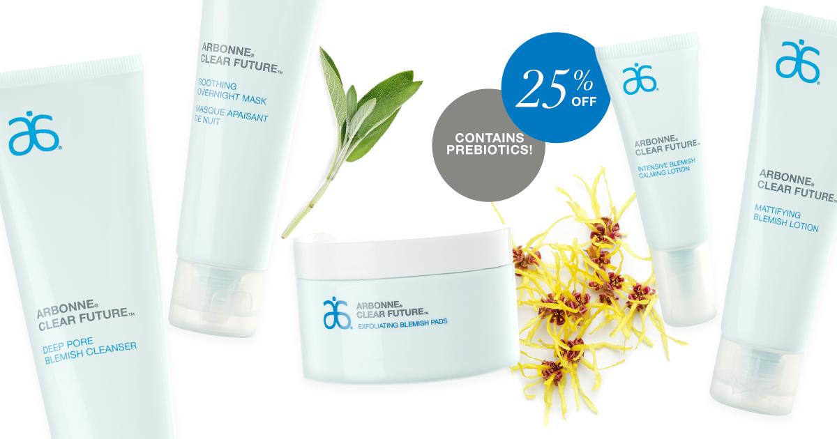 All five Clear Future products are on sale for 25% off until the 31st August! Shop today! #ClearFuture #Arbonneuk #Skincare