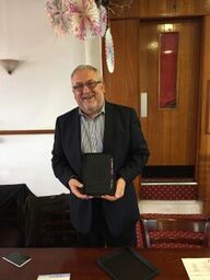 BforBBury's tweet photo. Michael Rubinstein of RWF Rubinstein Chartered accountants receives his new #bforb note pad @bforbwhitefield https://t.co/6eAJlwCjBd