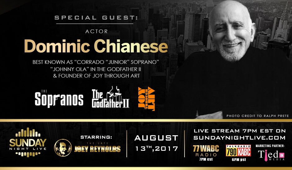 SundayNightLR's tweet photo. Tonight 7p est | 6p pst on Sunday Night Live with The Late Joey Reynolds, don't miss Actor Dominic Chianese..https://t.co/Ia0M4DyUZA https://t.co/emBFN12DX1
