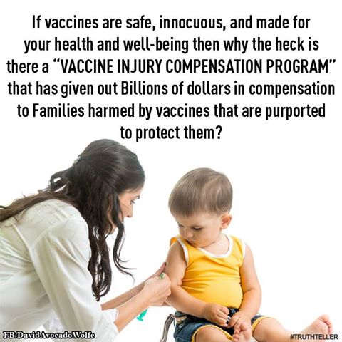 DavidWolfe's tweet photo. In US: if your child is injured by one-size-fits-all vaccines, you have to battle in Govt #VaccineCourts. Vaccine makers share no liability. https://t.co/mQOTnkOfCH