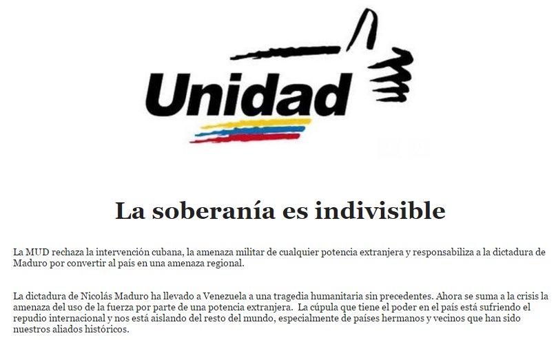 unidadvenezuela's tweet photo. #ATENCIÓN Comunicado de la Mesa de la Unidad Democrática: La soberanía es indivisible #13Ago https://t.co/bZ7ZJefIPN