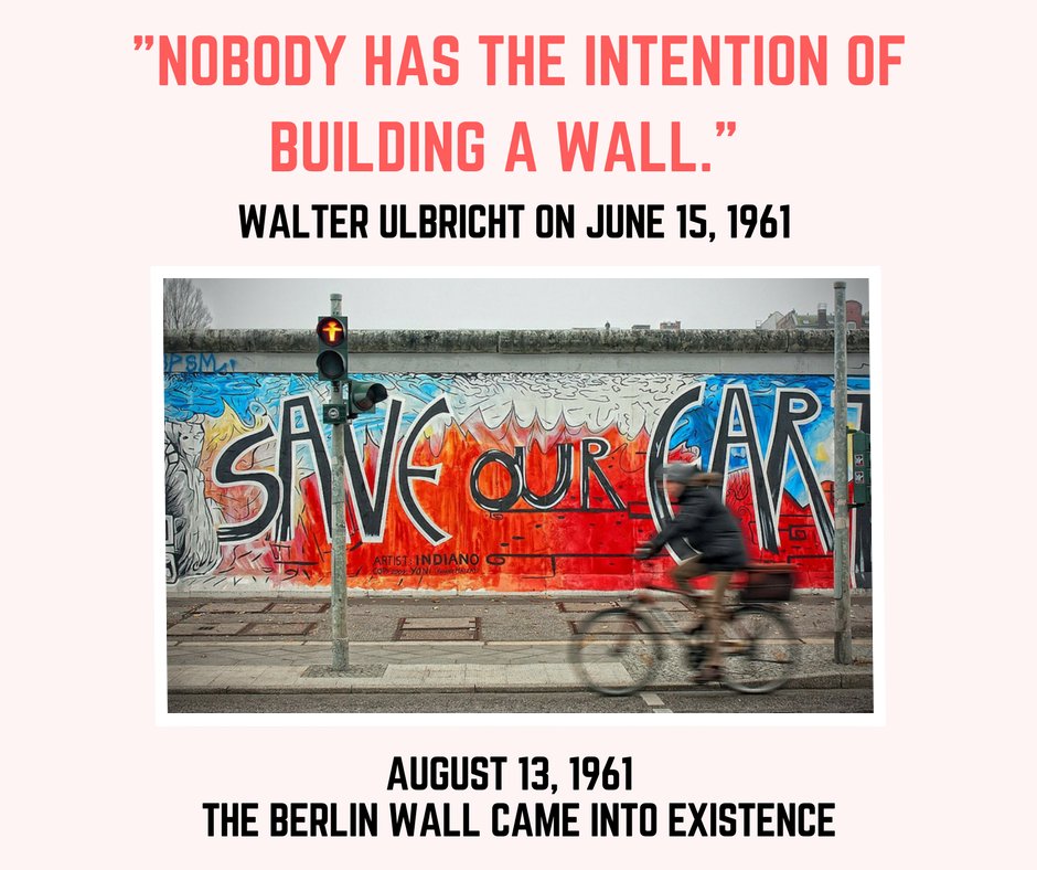 ComprigoUS's tweet photo. "Nobody has the intention of building a wall" - 56 years ago, this statement proved to be a lie. #berlinwall #coldwar #tearthemdown https://t.co/QLslgXXoTI