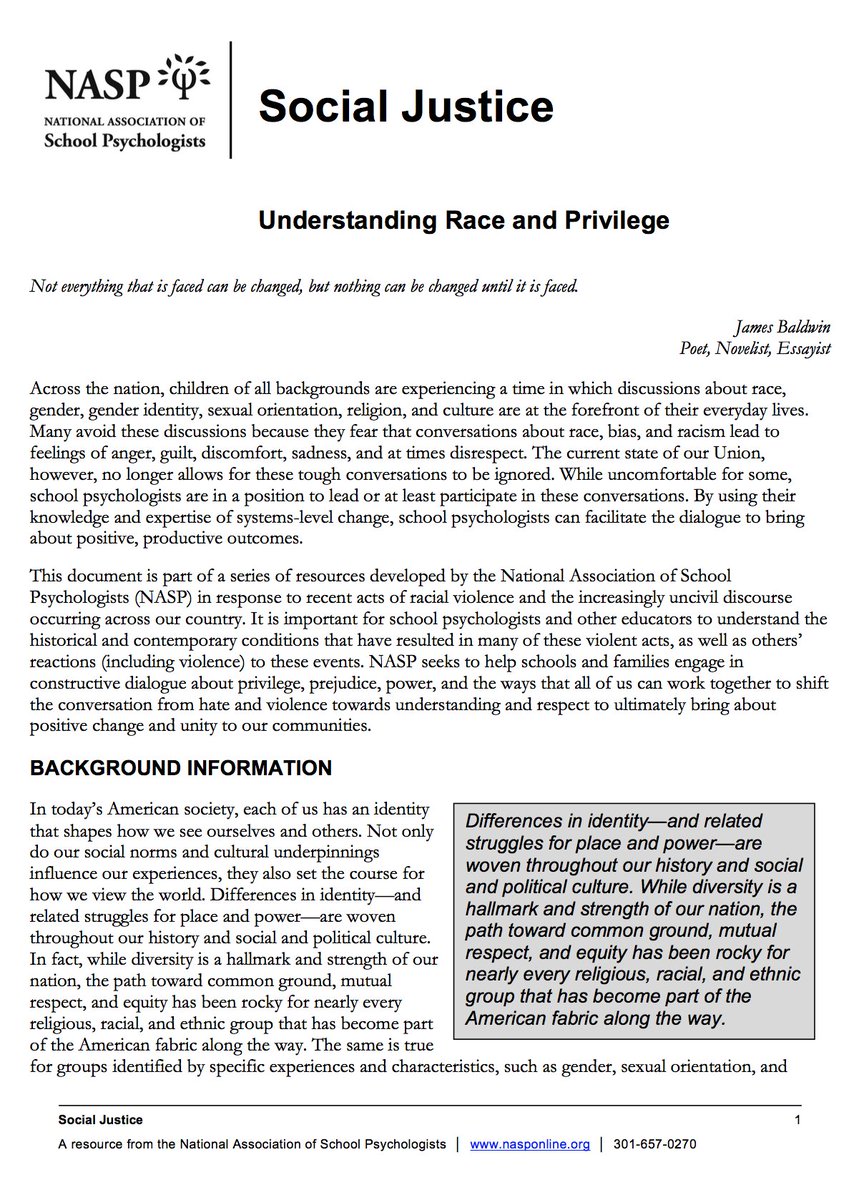 Download and share NASP resources on understanding race and privilege, #socialjustice, and more. #Charolettesville bit.ly/2keZUYu