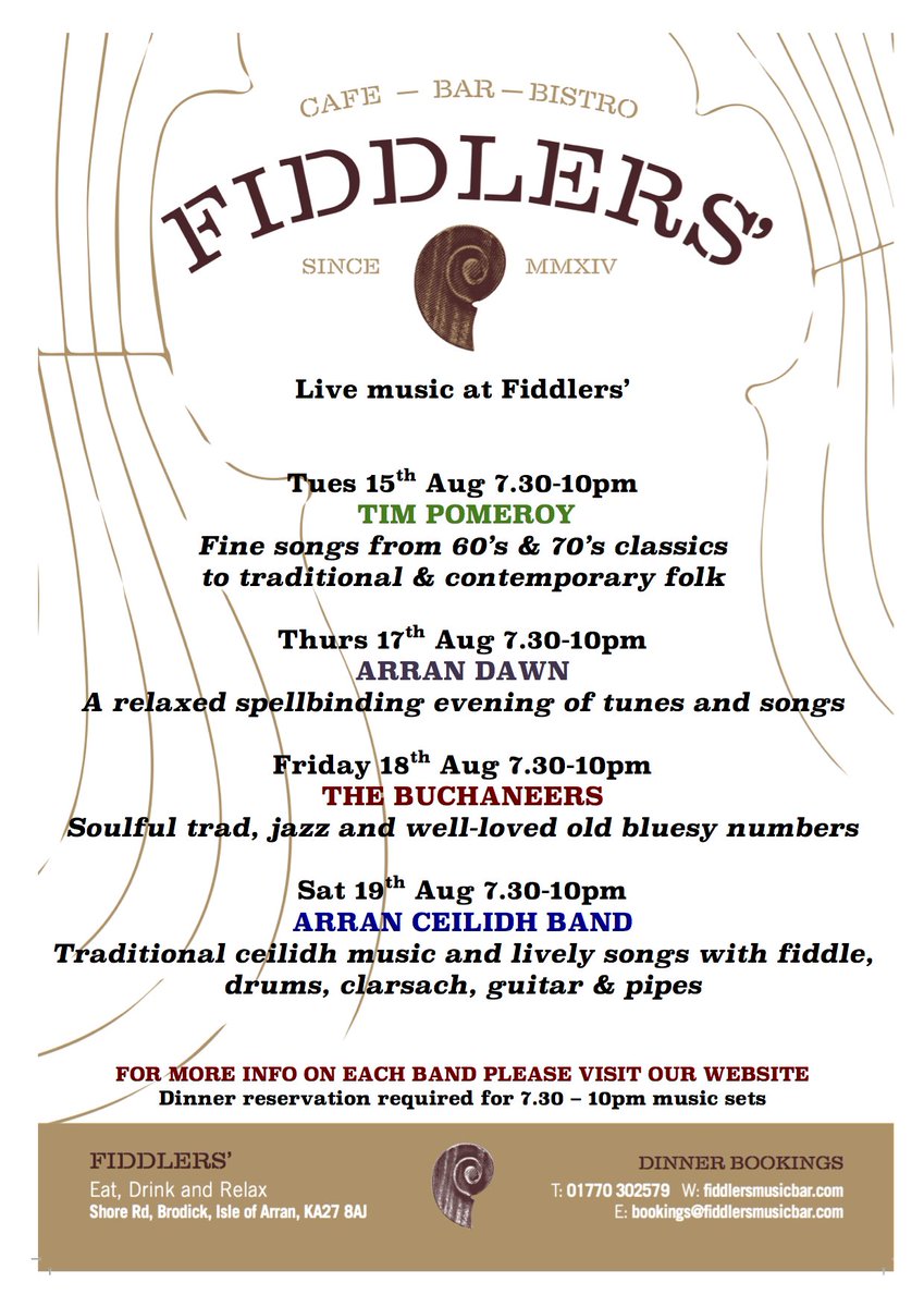 FiddlersBrodick's tweet photo. Loving the music @FiddlersBrodick #letshavedinner #wine #cocktails #visitarran https://t.co/msehWSjwhw