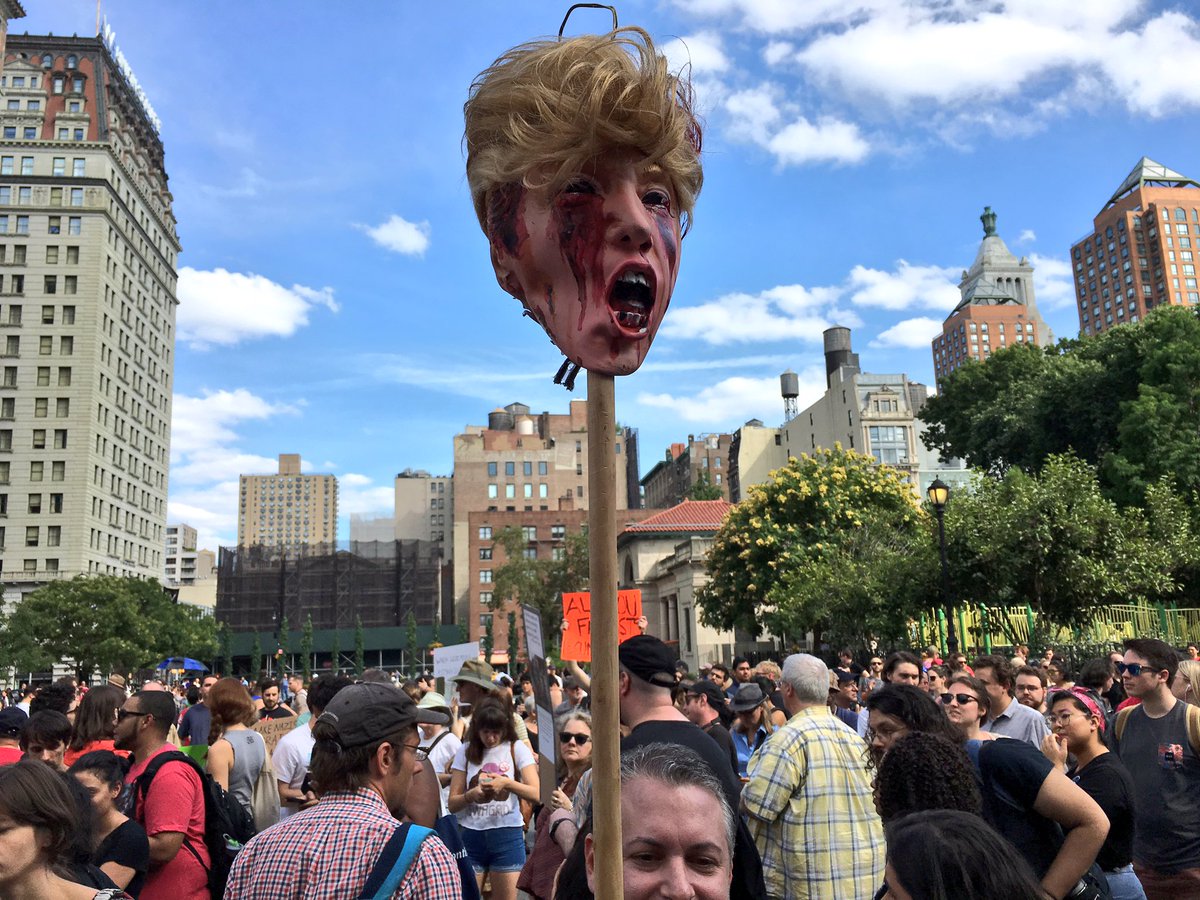 Leftists put Donald Trump's head on a pike in Union Square NYC