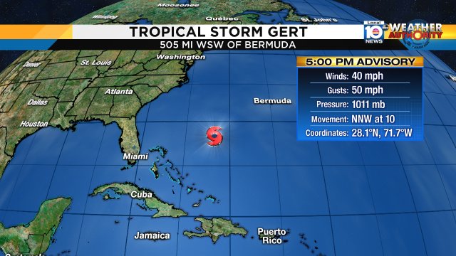 TROPICAL STORM GERT - Tropical depression eight has strengthened to become a tropical storm. Still no threat to land https://t.co/sXxizzoPu1