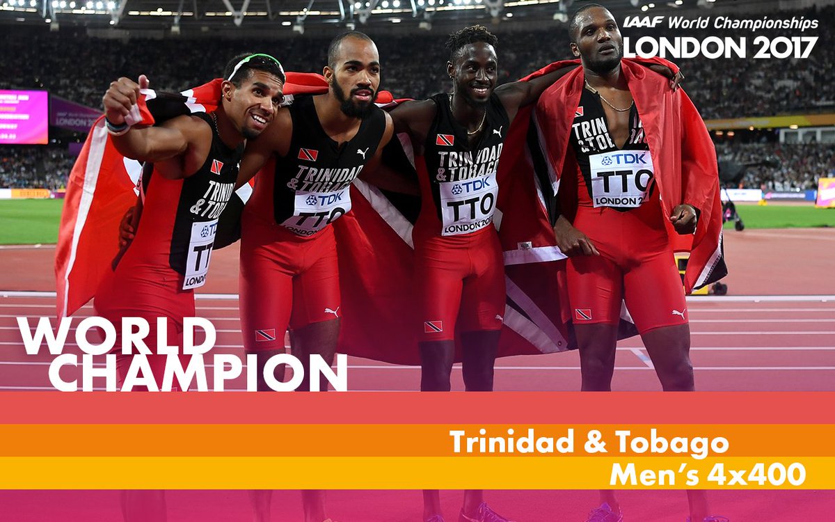An incredible anchor leg from Lalonde Gordon clinches #IAAFworlds gold for Trinidad & Tobago in the 4x400m relay in London