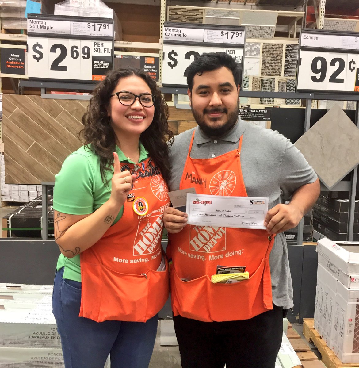 HDTeamJessika's tweet photo. Our newest flooring specialist Manny sold his first job from a measure AND had a lead turned sale!! π€π€ #OrangeBlooded #D223LA #Sunset6616 https://t.co/S4yE92pCAO