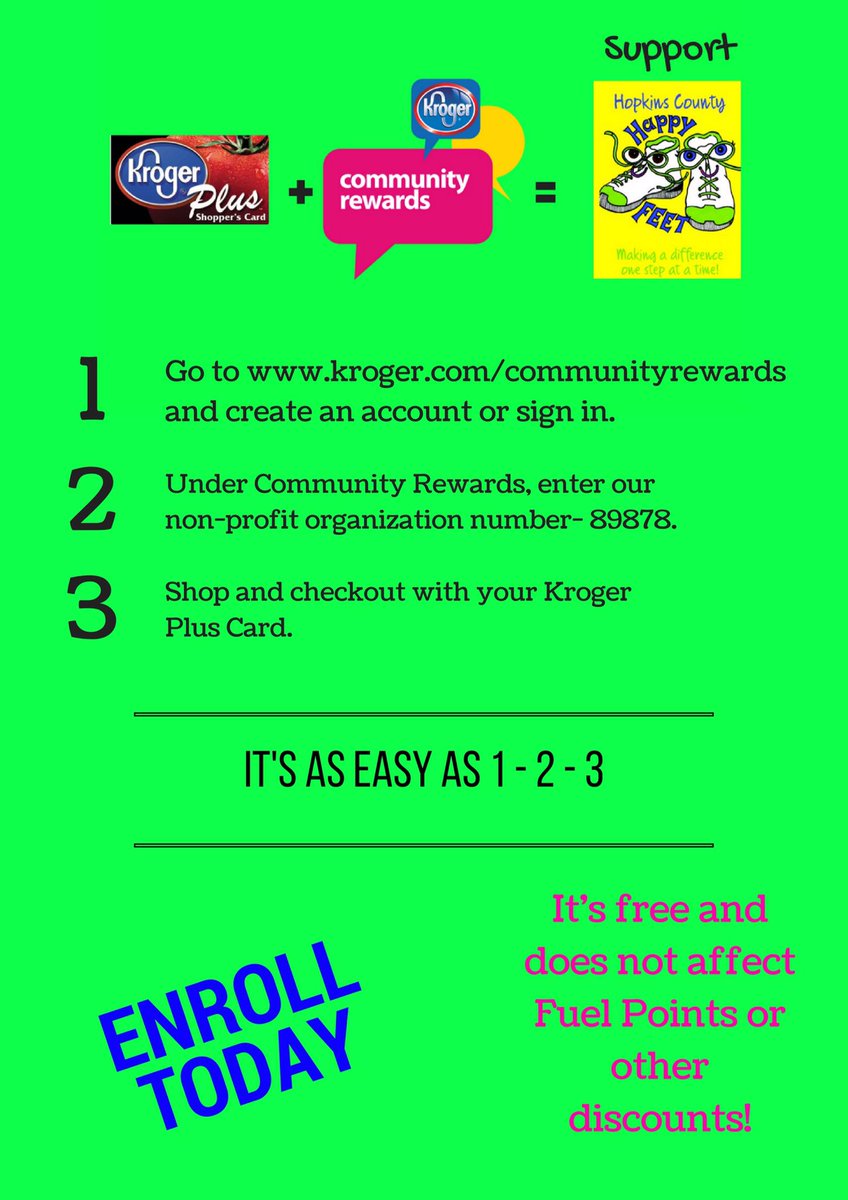 HappyFeetHopCo's tweet photo. Enroll in Kroger Community Rewards to support Hopkins County Happy Feet https://t.co/N8BpNzkTNC