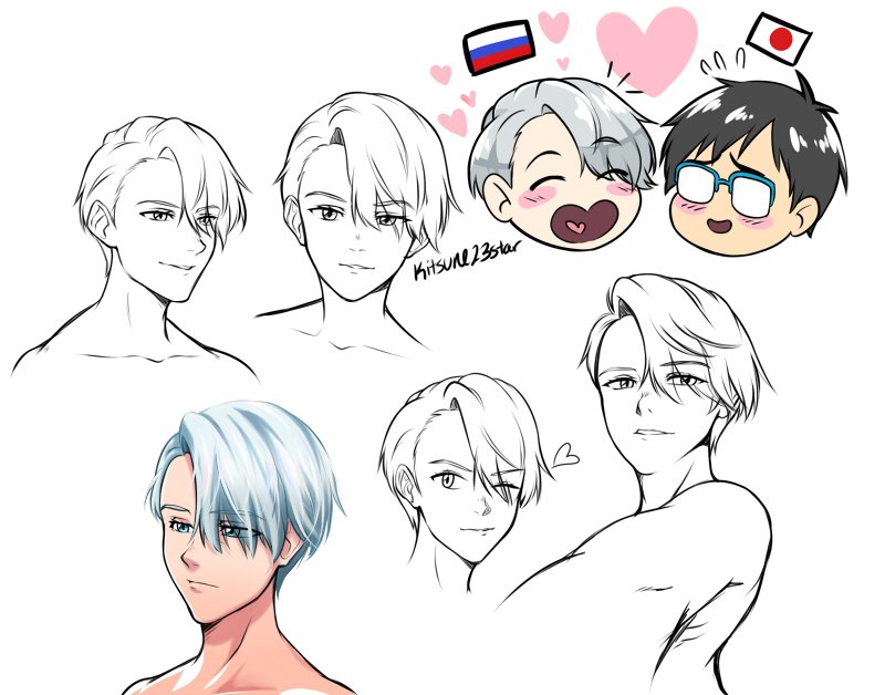 Victor practice sketches ?? ( and lil Yuuri!) 