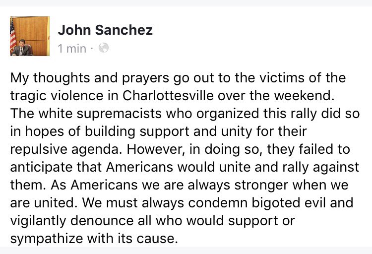 LtGovSanchez's tweet photo. #Charlottesville #NMPOL https://t.co/snFZLaeUzz