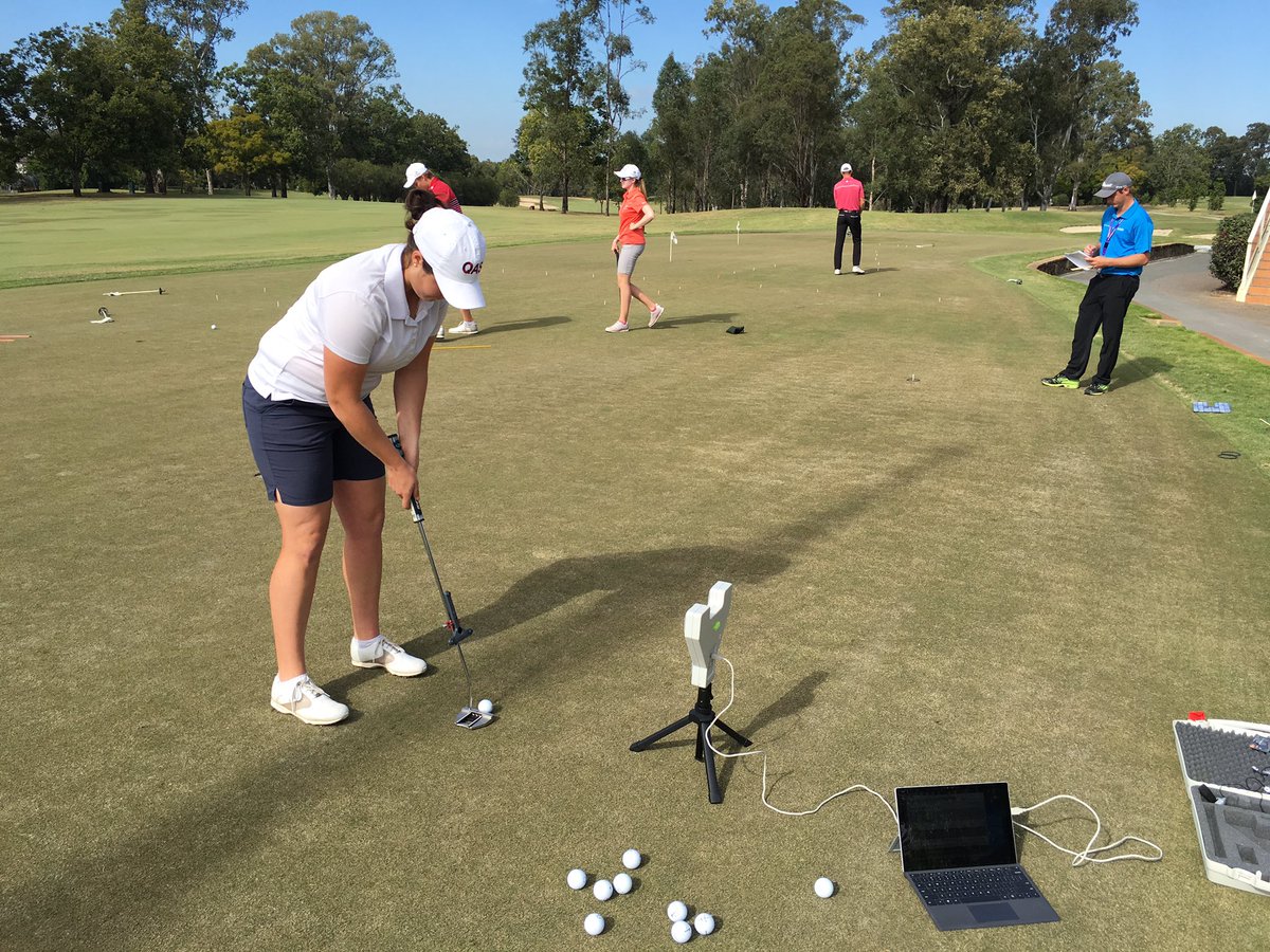 TonyCMeyer's tweet photo. Gennai Goodwin getting some data for her University Motor Control study on putting @QldAcademySport training @BrisbaneGC https://t.co/fa2oBpTwNt