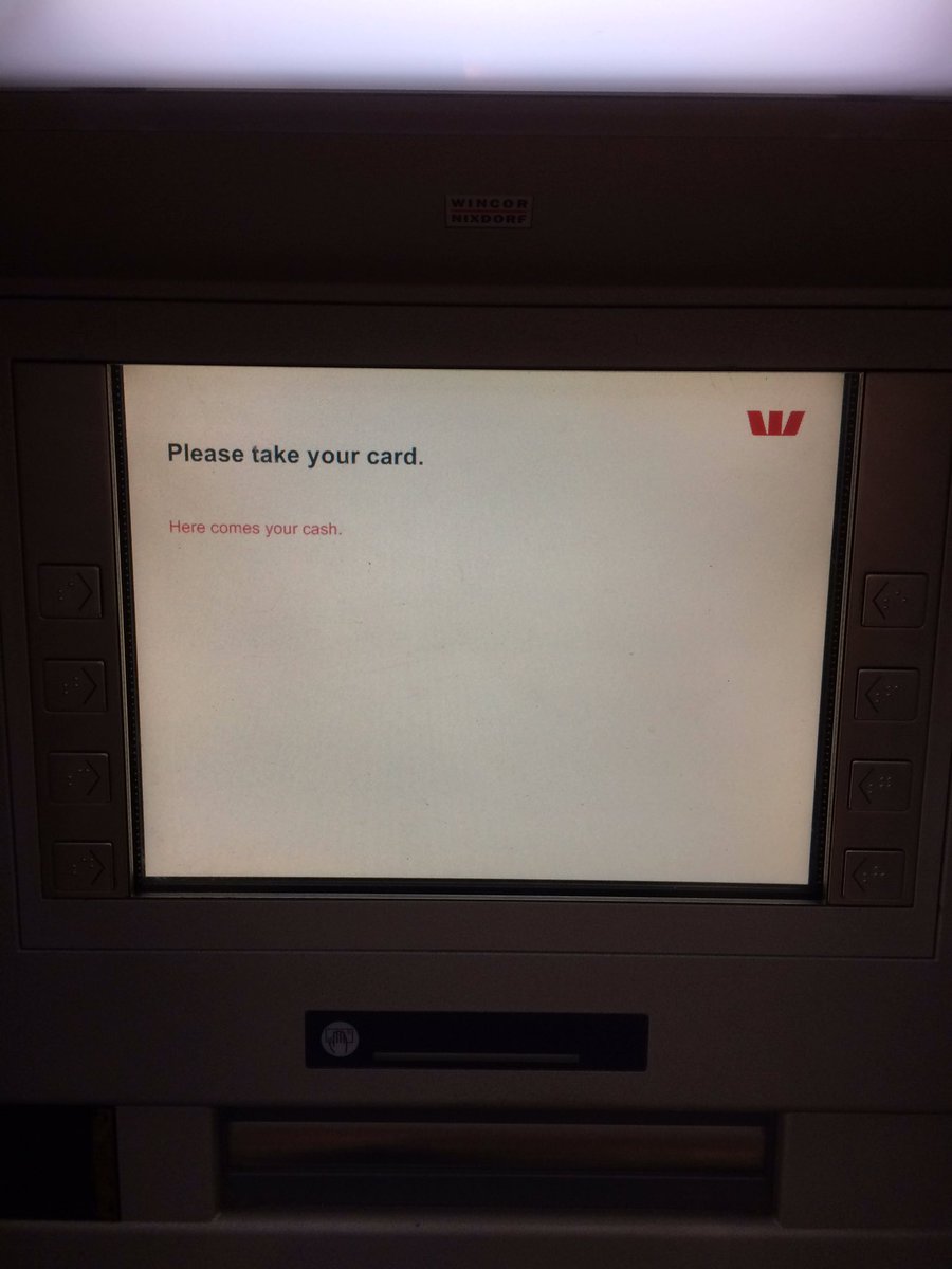 tomdawson91's tweet photo. @Westpac Southgate ATM has crashed on this screen and I'm down a lobster. Who do I call? https://t.co/Jcf21En0UO