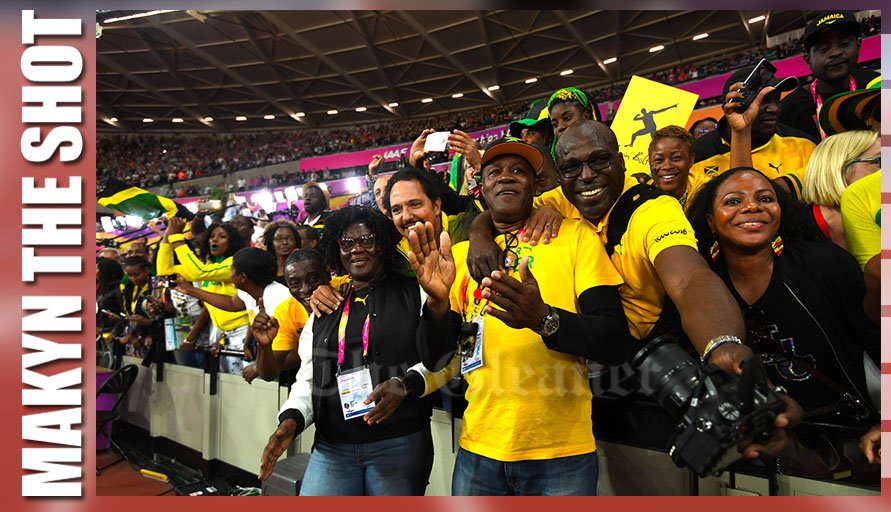 JamaicaGleaner's tweet photo. .@usainbolt parents Jennifer (in black jacket)& Wellesley (to her right) applaud him at the Olympic Stadium #London2017 #OneLastBolt @rmakyn https://t.co/1ELRGCUBYf