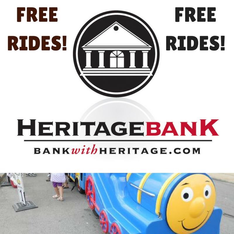 There are trains then there are Heritage Bank trains. ALL ABOARD a FREE kiddie train ride sponsored by Heritage Bank!