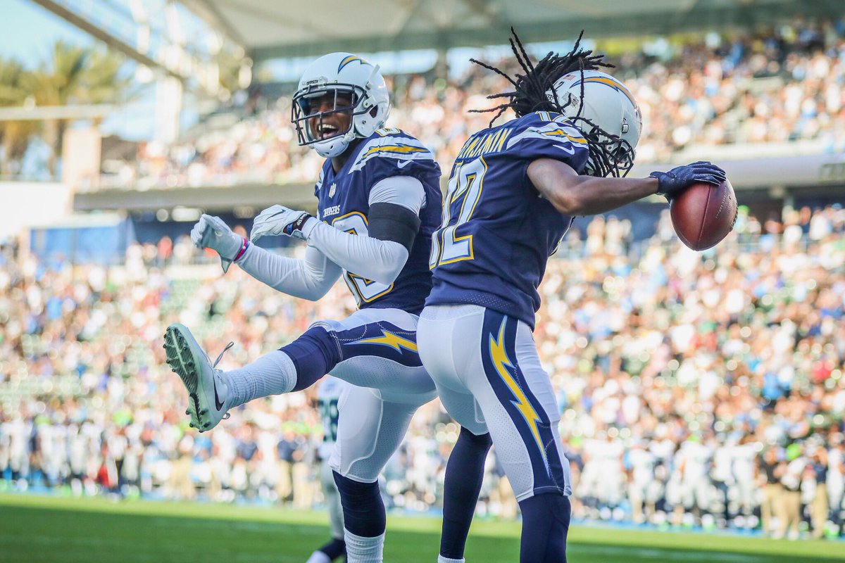 chargers's tweet photo. That post TD feeling 🙌 #SEAvsLAC https://t.co/Q5smjuCx5t