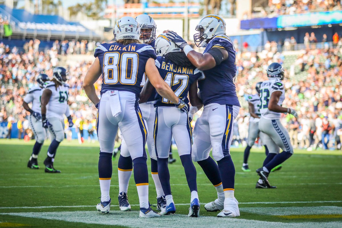 chargers's tweet photo. That post TD feeling 🙌 #SEAvsLAC https://t.co/Q5smjuCx5t
