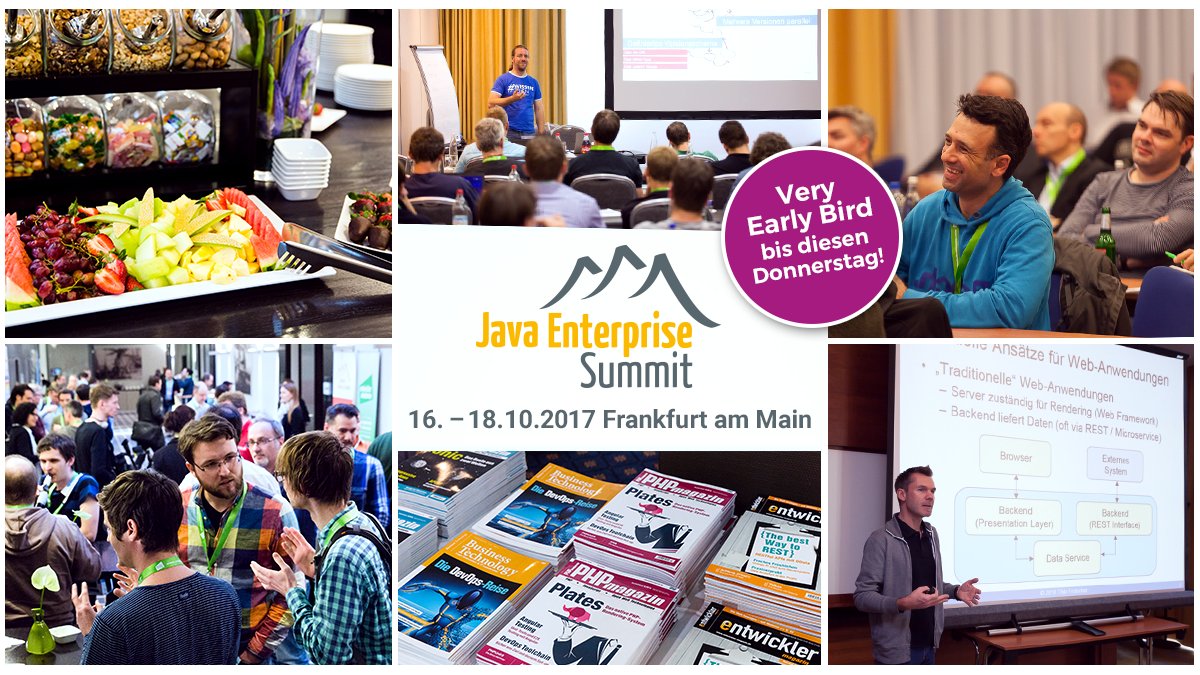 JavaESummit's tweet photo. Very-Early-Bird-Preise noch bis DIESEN Donnerstag! Jetzt Ticket sichern & bis zu 200 € sparen! https://t.co/sF6cMXjGXl #JavaEnterpriseSummit https://t.co/DINJNbrz0n