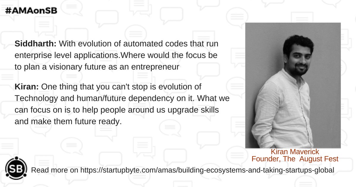 startup_byte's tweet photo. #AMAonSB #Startup
Check out what @KiranMaverick, has to say about #Entrepreneurship and #technology. Read more on https://t.co/lB0dbZay9F https://t.co/KDte3ZtxNe
