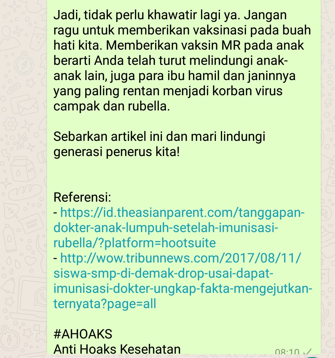 anjarisme's tweet photo. Benarkah kabar anak lumpuh setelah imunisasi MR? #ahoaks https://t.co/GWUUXDHRZq