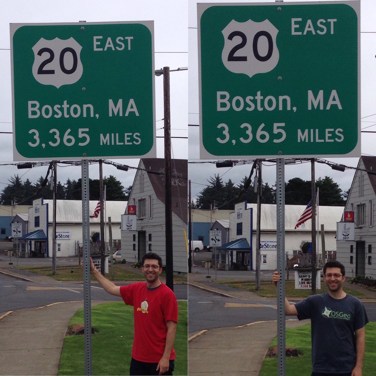 MerryMapping's tweet photo. @foss4g @OSGeo Wishing I could be in Boston this year but found this sign instead! How far did you travel to FOSS4G? Direction?Great circle? https://t.co/xEvDzNct5L