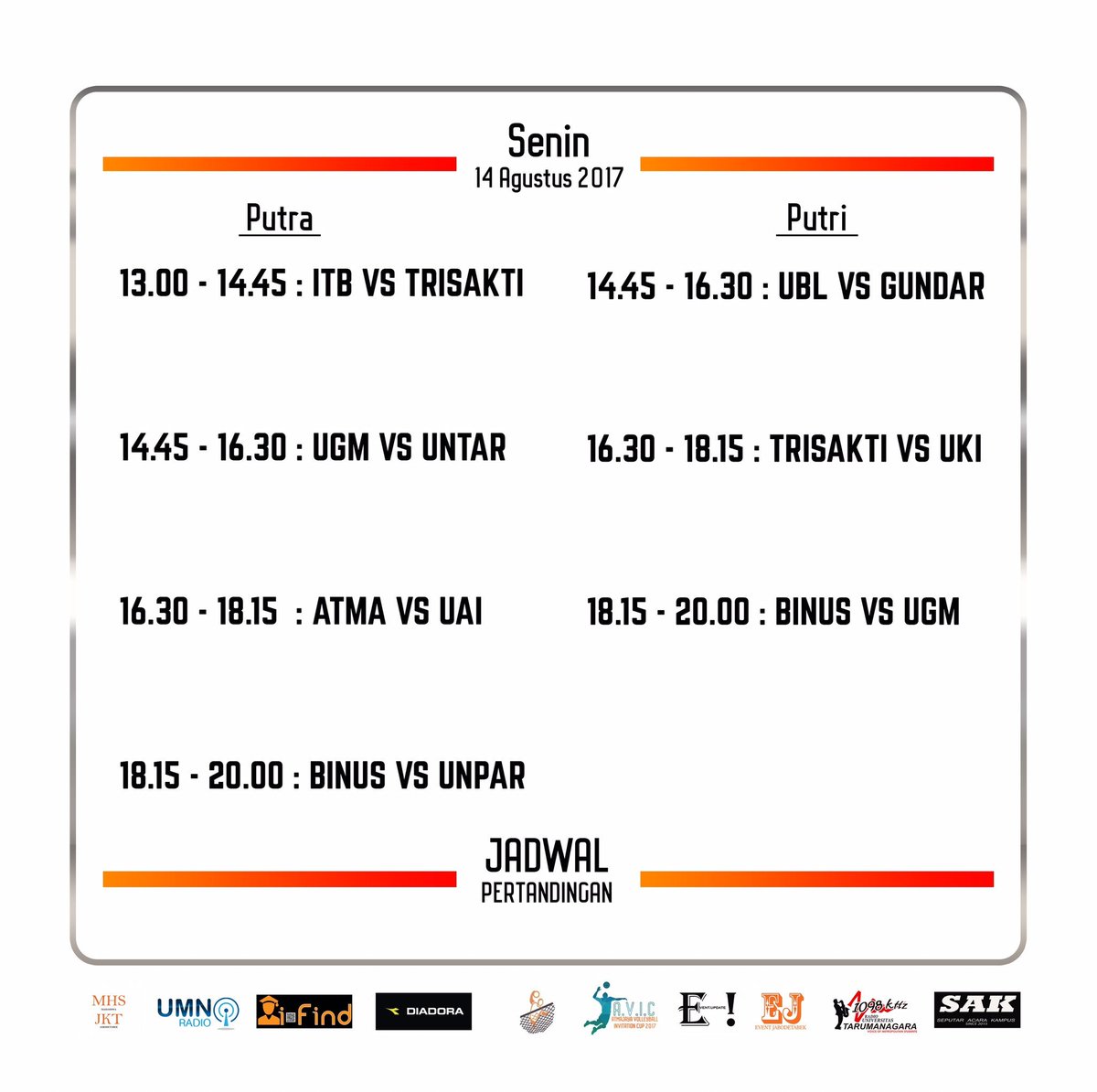 Selamat Pagi kawan voli! Hari ini AVIC 2017 sudah berlangsung. Yuk, semangati tim kesayangan kalian 😁