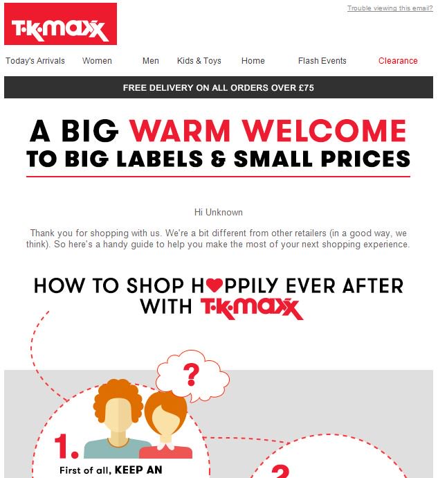 char_retailing's tweet photo. "Hi Unknown"... Way to make me feel special as a new customer @TKMaxx_UK #personalisationfail https://t.co/dRtXBvhvjB