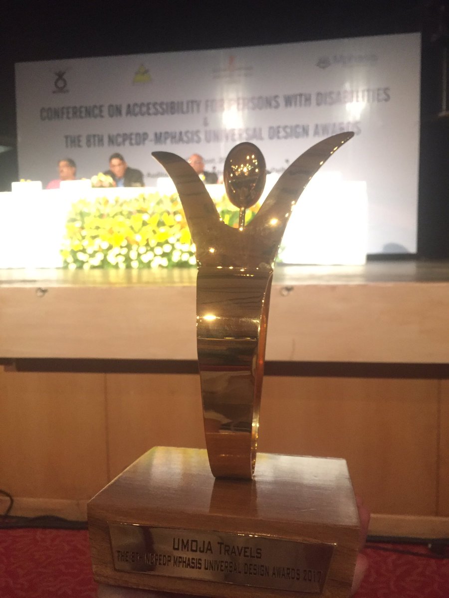 UmojaTravel's tweet photo. Honoured to be presented with this year's NCPEDP-Mphasis Universal Design Award on behalf of the entire team at UMOJA! #AccessibleIndia https://t.co/qFVIuHjWPD