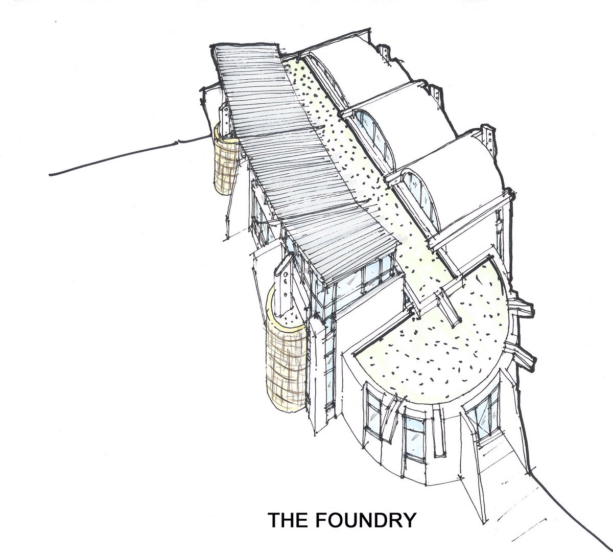 Wildetecture's tweet photo. Sketch for a proposed Foundry for Dylan Lewis in Stellenbosch by @Wildetecture #Architecture #sketch #design https://t.co/oj23R8IrPL