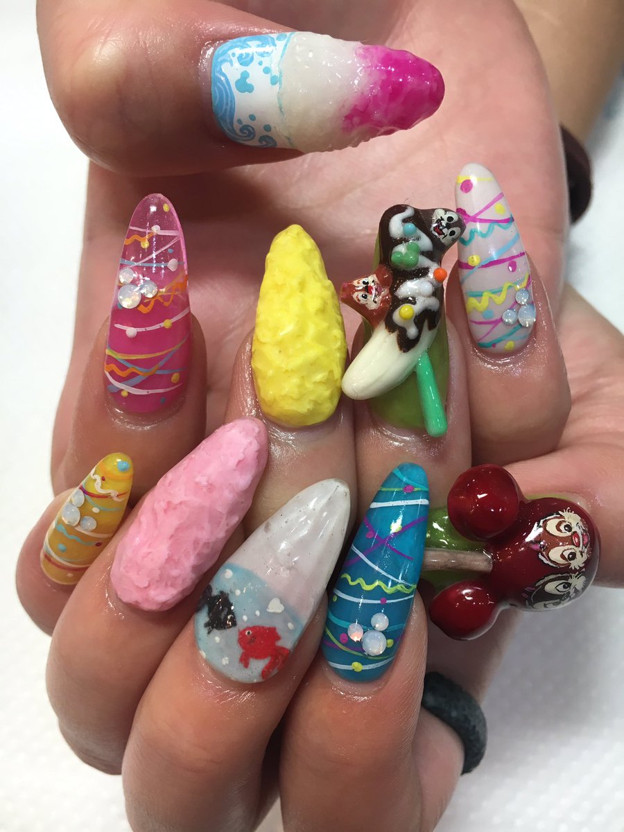 Uzivatel Mizuka M Na Twitteru 夏祭りネイル 夏祭りネイル チプデ ディズニーランド ディズニーネイル Nail