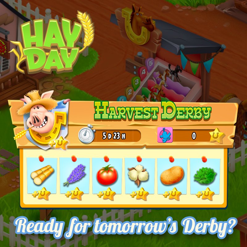 Hay Day on Twitter "Harvest Derby! Tasks containing sugarcane, Indigo