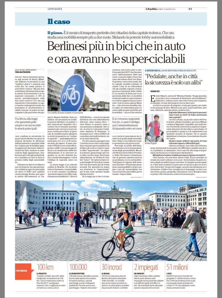 GRAB_Roma's tweet photo. A #Berlino ciclabili larghe 4 mt per agevolare sorpassi. A Roma amministratore ha detto che fare GRAB largo 3,5 mt toglie spazio a parcheggi https://t.co/fG1ZFrR33X