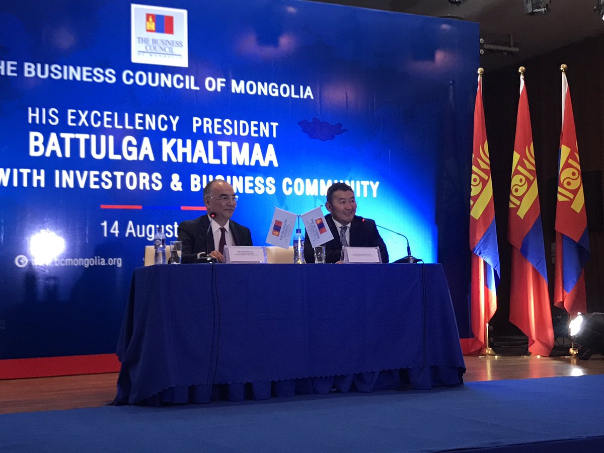 President <a href="/BattulgaKh/">Battulga Khaltmaa</a> on Mining Investment: I support mining, I support international standards in Technology and Contracts... <a href="/bcmongolia/">Business Council of Mongolia</a>