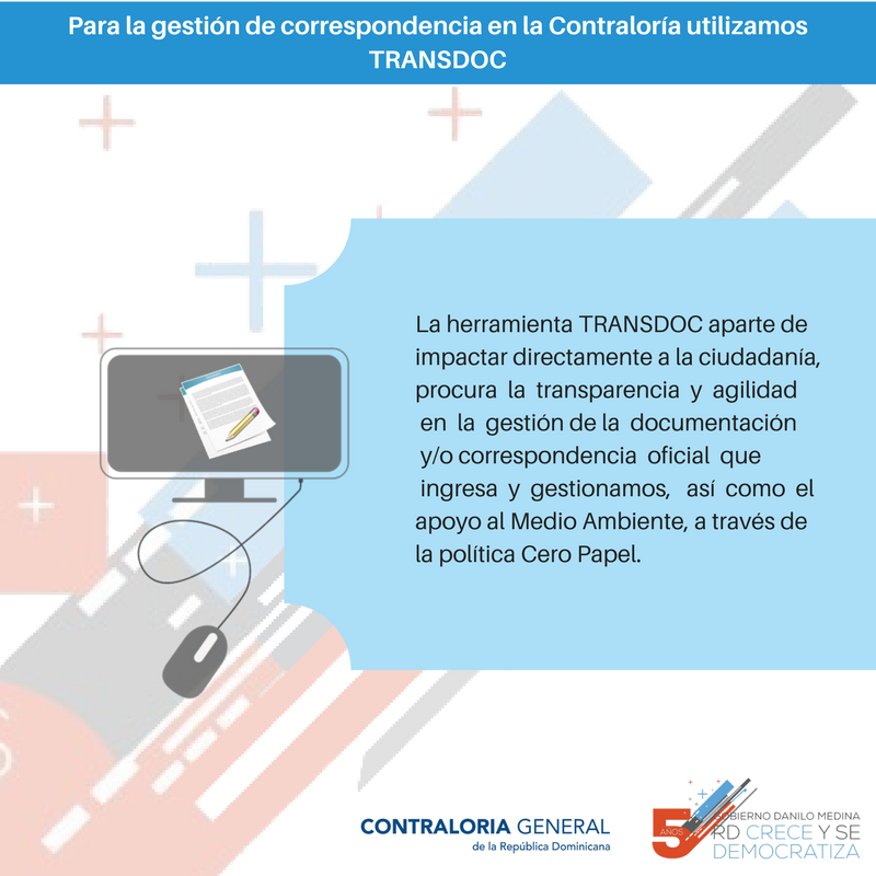 ContraloriaRD's tweet photo. El #TRANSDOC contribuye de manera concreta a las políticas institucionales de "papel cero" y cuidado del ambiente #RDCreceYSeDemocratiza https://t.co/NisxLMKdYq