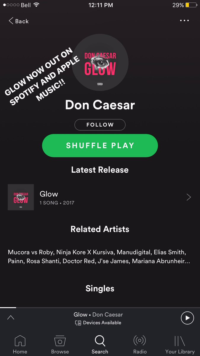 MAKEWAY4CAESAR's tweet photo. Glow now on Spotify, Apple Music, and all other streaming services ππΌ#DonCaesar https://t.co/V08zHHz058