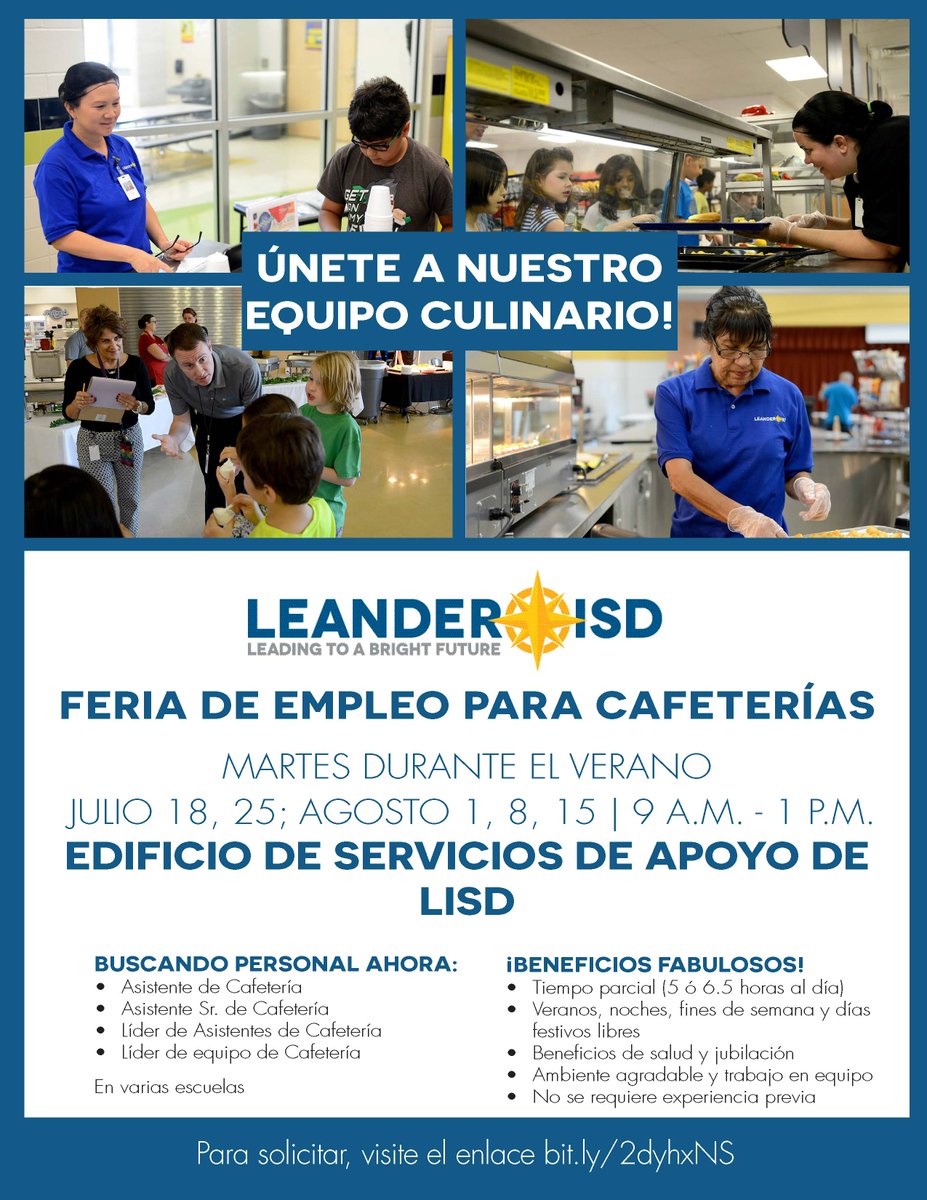 LISDCareers's tweet photo. Tomorrow is the last @cnslisd job fair of the summer! Meet @CNSteve_Smith &amp; our @LeanderISD CNS team 9AM-1PM at 1900 Cougar Country Dr! https://t.co/roYKqV4C6I