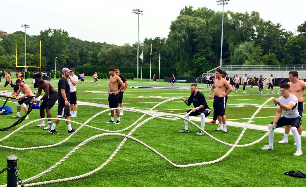 On scene at Bentley University football practice where Falcons are hard at work getting ready for <a href="/BentleyFalcons/">Bentley Athletics</a> season opener. ^SS