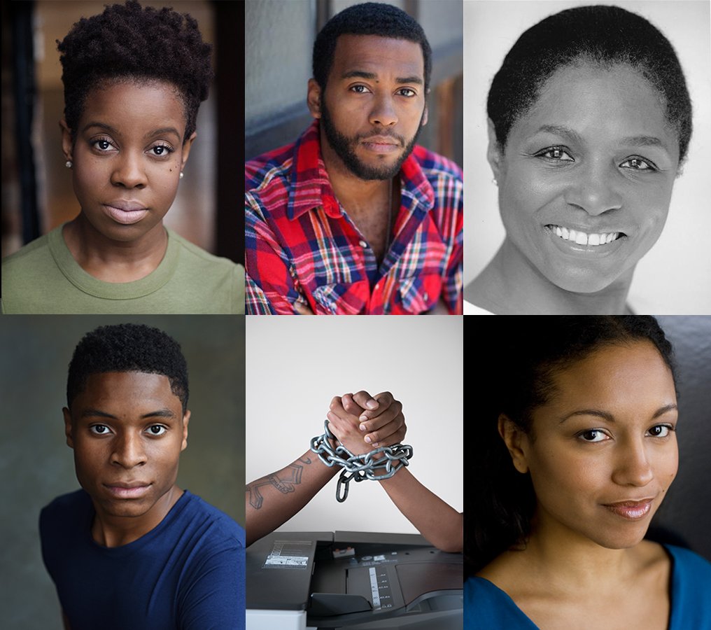 DolphinSharksUK's tweet photo. The cast of #dolphinsandsharks @finborough @AmmarDuffus @EmilioAquino1 #RachelHandshaw #ShykoAmos #MiquelBrown https://t.co/uCysVRBvVh