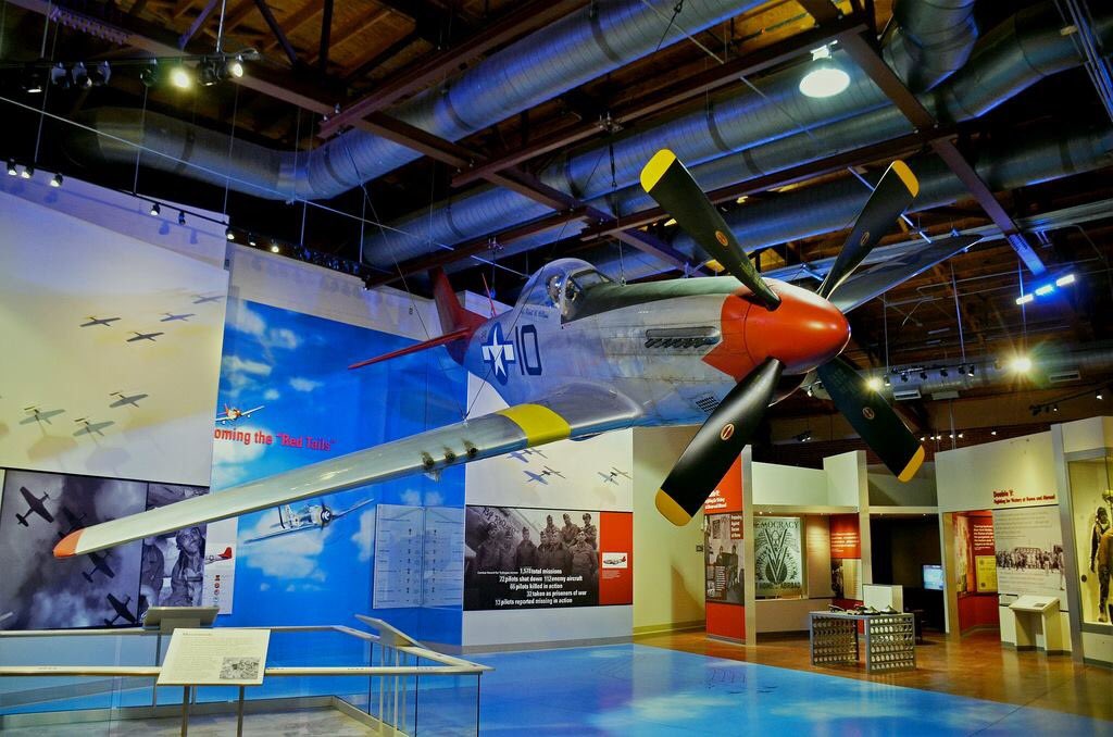 looking back The P-51D built for the Tuskegee Airmen National Historic Site, at Morton Field, Tuskegee, Alabama.<a href="/TuskegeeMovie/">The Tuskegee Movie</a>