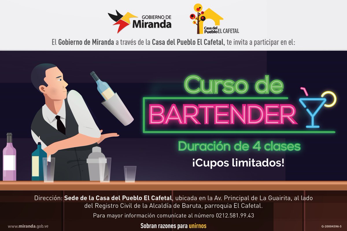 MirandaCafetal's tweet photo. #CursoBartender Cupo limitados!! Reserva tu cupo llamando al 0212.581.99.43 https://t.co/YiQS49Am6o